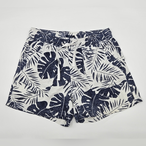 Nautica Tropical‎ Print Blue & White Linen Blend Shorts Size M - Picture 1 of 7